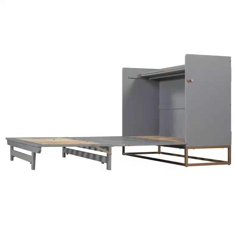 Letto a scomparsa Queen Murphy Bed con gambe dorate, letto a scomparsa Queen Size con armadio per camera degli ospiti o ufficio