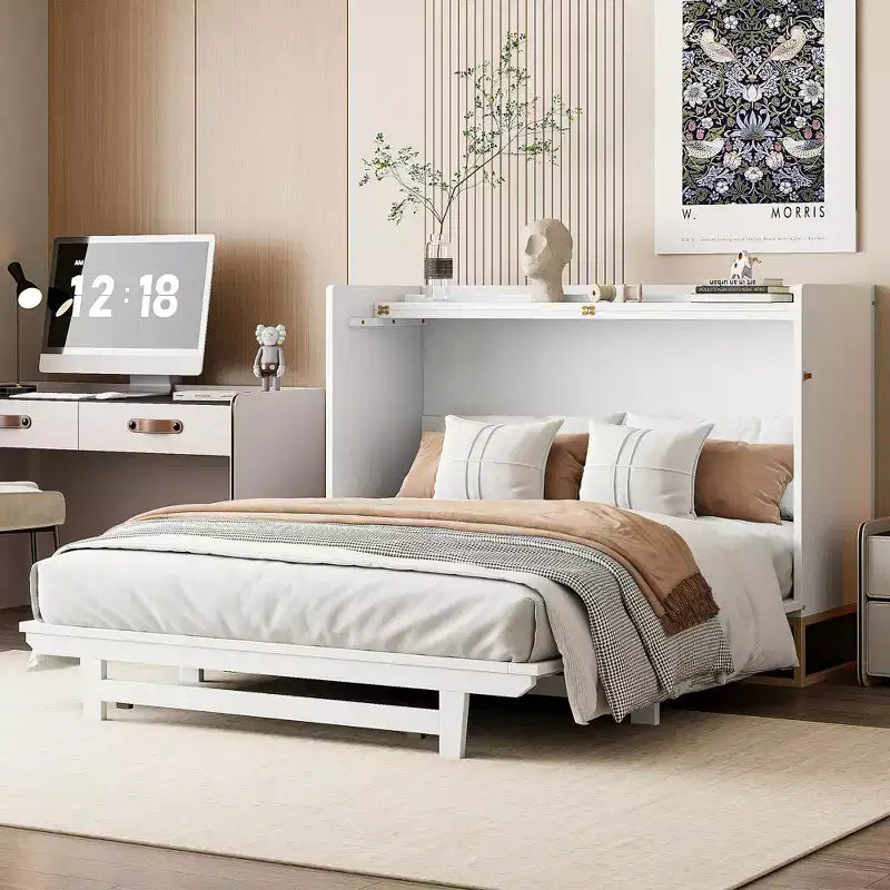 Letto a scomparsa Queen Murphy Bed con gambe dorate, letto a scomparsa Queen Size con armadio per camera degli ospiti o ufficio