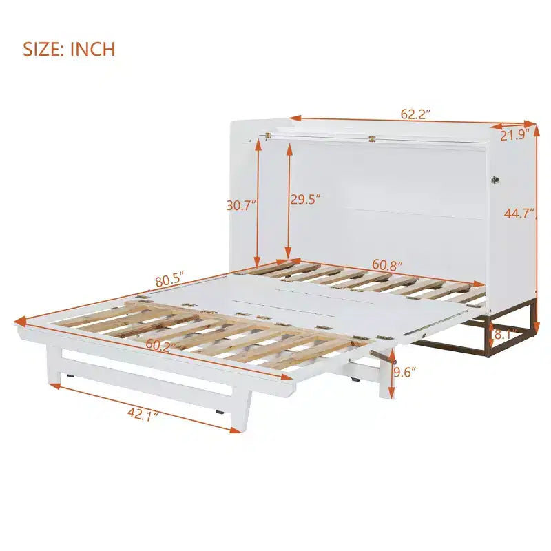 Letto a scomparsa Queen Murphy Bed con gambe dorate, letto a scomparsa Queen Size con armadio per camera degli ospiti o ufficio