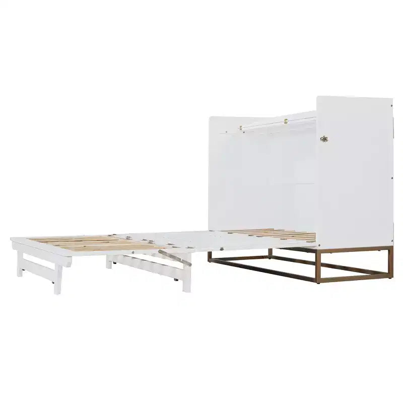 Letto a scomparsa Queen Murphy Bed con gambe dorate, letto a scomparsa Queen Size con armadio per camera degli ospiti o ufficio