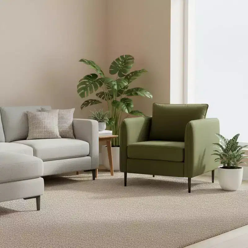 Homy Casa Poltrona moderna in velluto con cuscino e gambe in metallo, poltrona imbottita confortevole per soggiorno, camera da letto o angolo lettura, verde