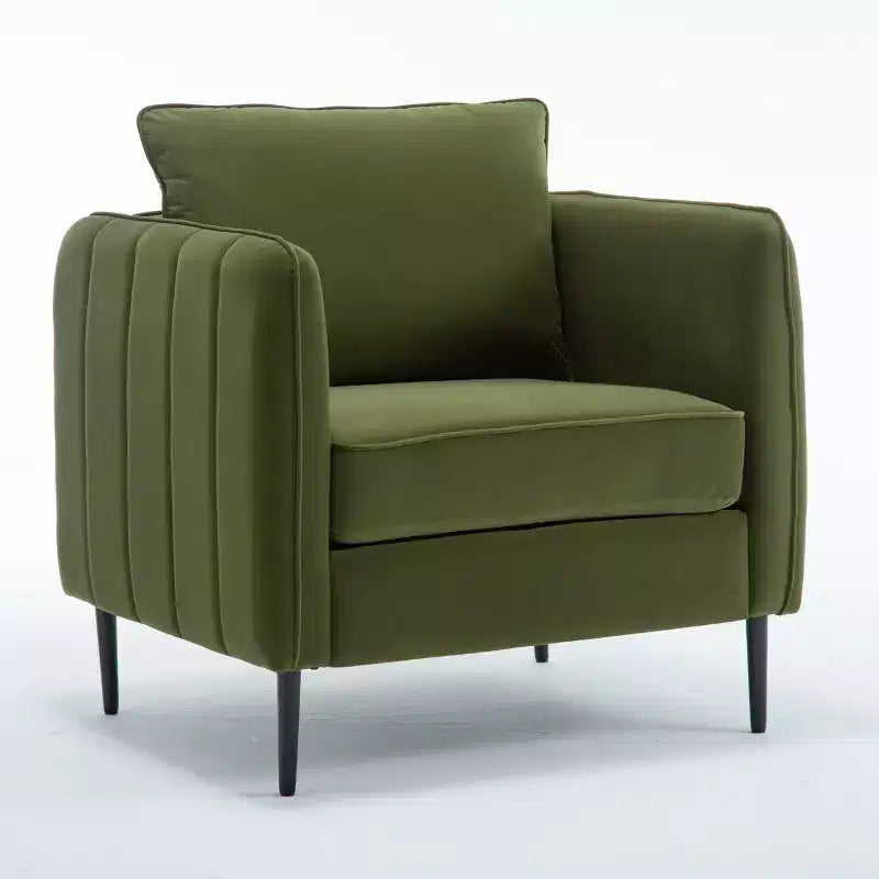 Homy Casa Poltrona moderna in velluto con cuscino e gambe in metallo, poltrona imbottita confortevole per soggiorno, camera da letto o angolo lettura, verde