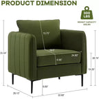 Homy Casa Poltrona moderna in velluto con cuscino e gambe in metallo, poltrona imbottita confortevole per soggiorno, camera da letto o angolo lettura, verde
