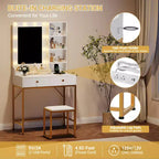 1 set di toeletta con intarsi in ferro, 2 cassetti + lampadina regolabile a 3 colori di luminosità, porta asciugacapelli, adatta per camere da letto e soggiorni