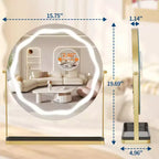 Specchio da trucco rotondo con scatola portaoggetti rimovibile, tre colori dimmerabili, ruotabile a 360°, adatto per scrivania e camera da letto, facile da montare, oro