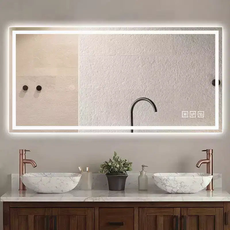 GDFStudio Corin Modern 48 Anti-Fog LED Bathroom Mirror with Straight-Edged Design, 3 Colors & 5-Level Dimming