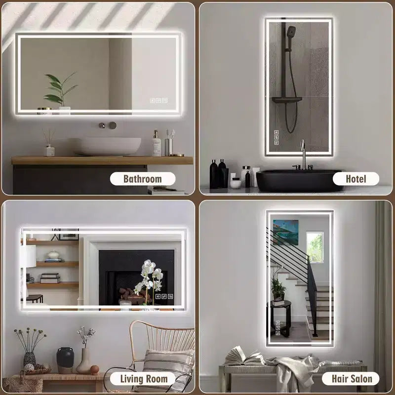 GDFStudio Corin Specchio da Bagno Moderno 48" con LED Anti-Appannamento, Design a Bordo Dritto, 3 Colori e Dimmer a 5 Livelli