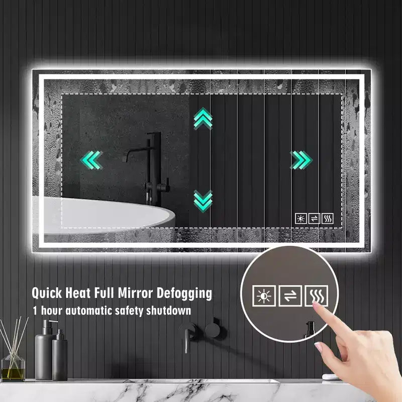GDFStudio Corin Specchio da Bagno Moderno 48" con LED Anti-Appannamento, Design a Bordo Dritto, 3 Colori e Dimmer a 5 Livelli