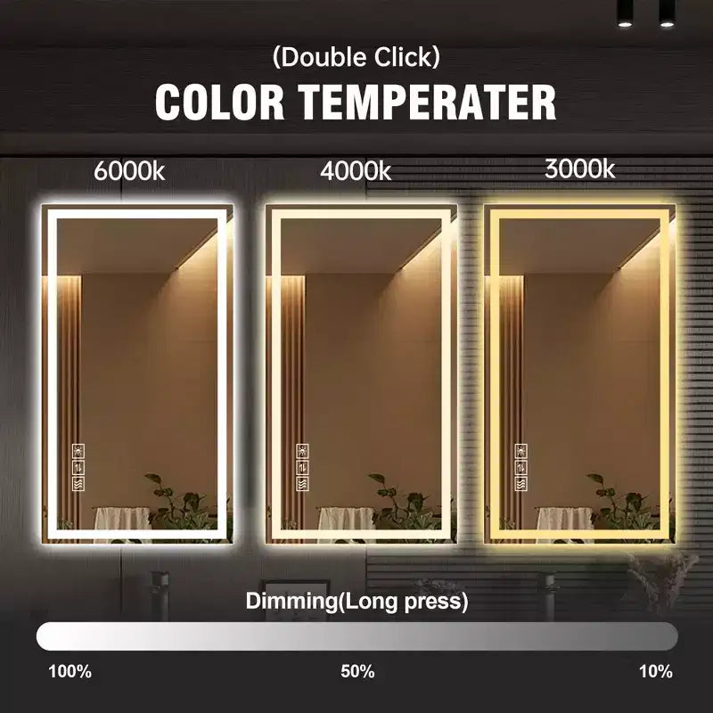 GDFStudio Corin Specchio da Bagno Moderno 48" con LED Anti-Appannamento, Design a Bordo Dritto, 3 Colori e Dimmer a 5 Livelli