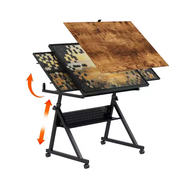 Tavolo da disegno per puzzle moderno e regolabile Okak con contenitore e ruote, tavolo da disegno con lavagna in metallo per adulti e ragazzi