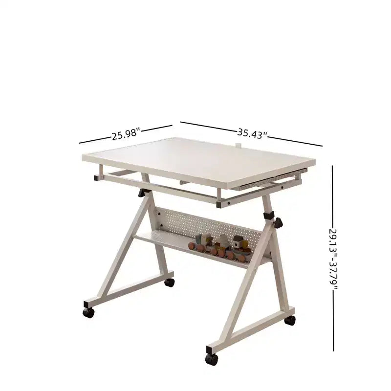 Tavolo da disegno per puzzle moderno e regolabile Okak con contenitore e ruote, tavolo da disegno con lavagna in metallo per adulti e ragazzi