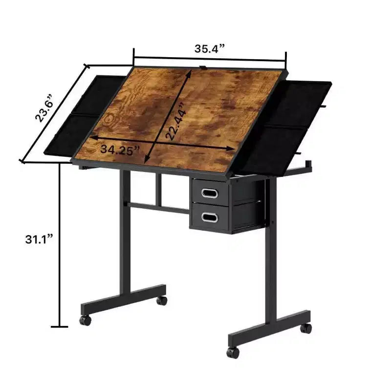 Tavolo da disegno per puzzle moderno e regolabile Okak con contenitore e ruote, tavolo da disegno con lavagna in metallo per adulti e ragazzi