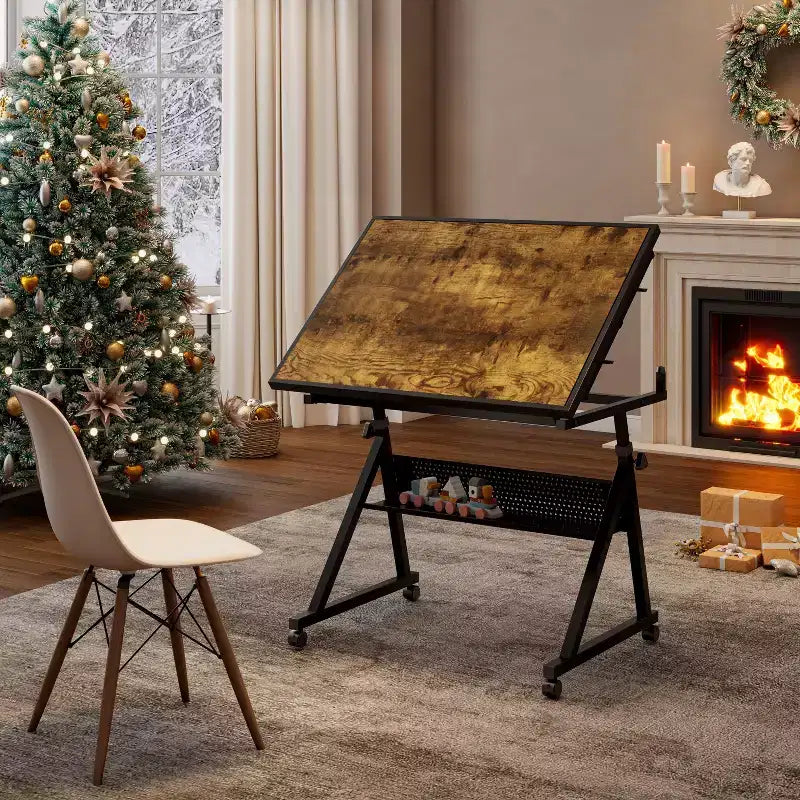 Tavolo da disegno per puzzle moderno e regolabile Okak con contenitore e ruote, tavolo da disegno con lavagna in metallo per adulti e ragazzi