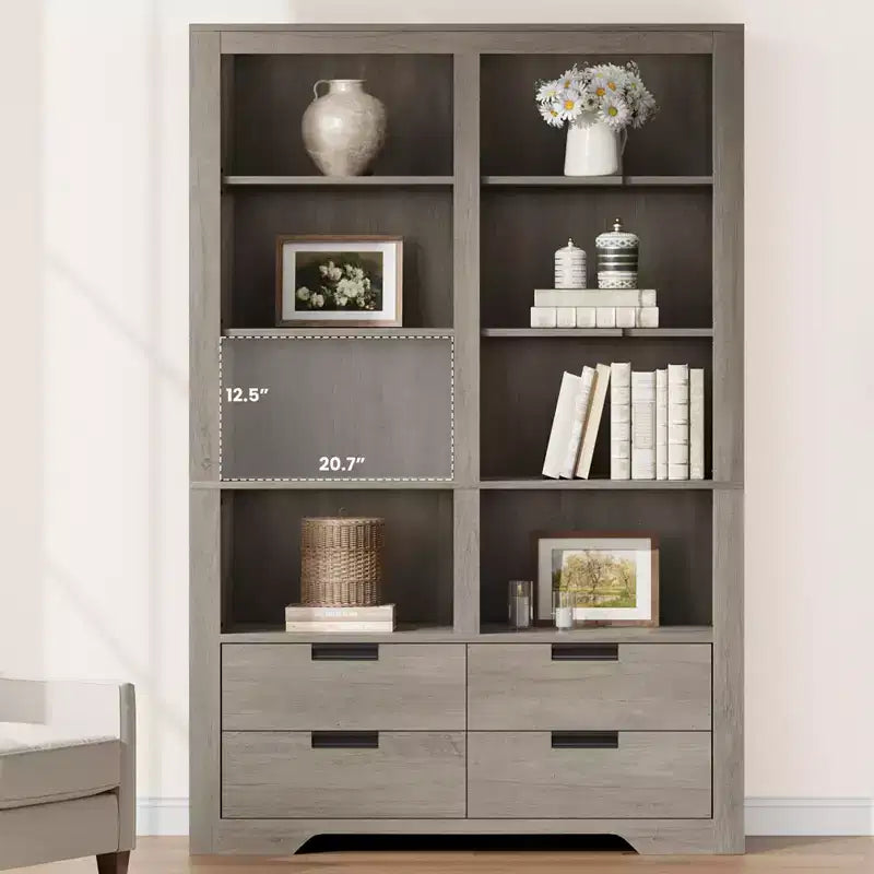 Libreria da 72 pollici per fattoria con 4 cassetti, libreria a 6 ripiani a doppia larghezza, grande scaffale aperto indipendente per libri e decorazioni