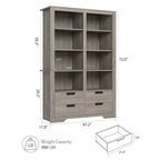 Libreria da 72 pollici per fattoria con 4 cassetti, libreria a 6 ripiani a doppia larghezza, grande scaffale aperto indipendente per libri e decorazioni