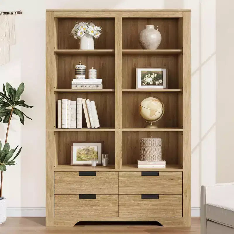 Libreria da 72 pollici per fattoria con 4 cassetti, libreria a 6 ripiani a doppia larghezza, grande scaffale aperto indipendente per libri e decorazioni