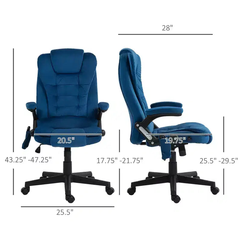 Poltrona direzionale a 6 punti con funzione riscaldante, in velluto e schienale alto con massaggio vibrante