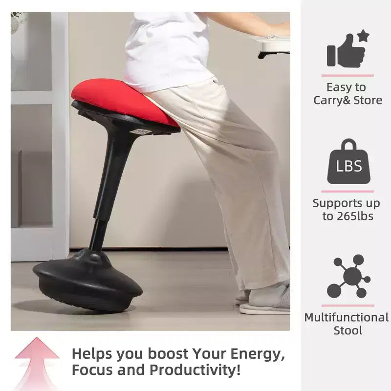 Sedia ergonomica attiva regolabile senza schienale, con movimento oscillatorio, imbottita