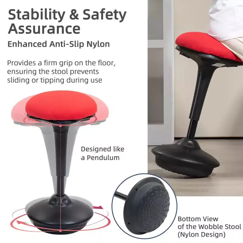 Sedia ergonomica attiva regolabile senza schienale, con movimento oscillatorio, imbottita