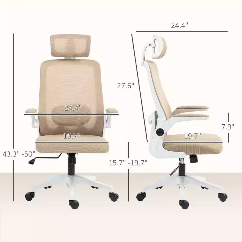 Sedia da Ufficio in Rete, Sedia da Scrivania Ergonomica con Braccioli Ribaltabili, Poggiatesta Girevole, Supporto Lombare Regolabile