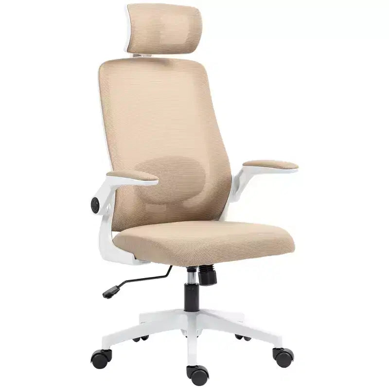 Sedia da Ufficio in Rete, Sedia da Scrivania Ergonomica con Braccioli Ribaltabili, Poggiatesta Girevole, Supporto Lombare Regolabile
