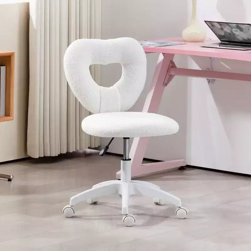 Sedia da Scrivania senza Braccioli, Sedia da Ufficio, Sedia Girevole per Vanity con Ruote e Rivestimento in Teddy Fleece a Cuore