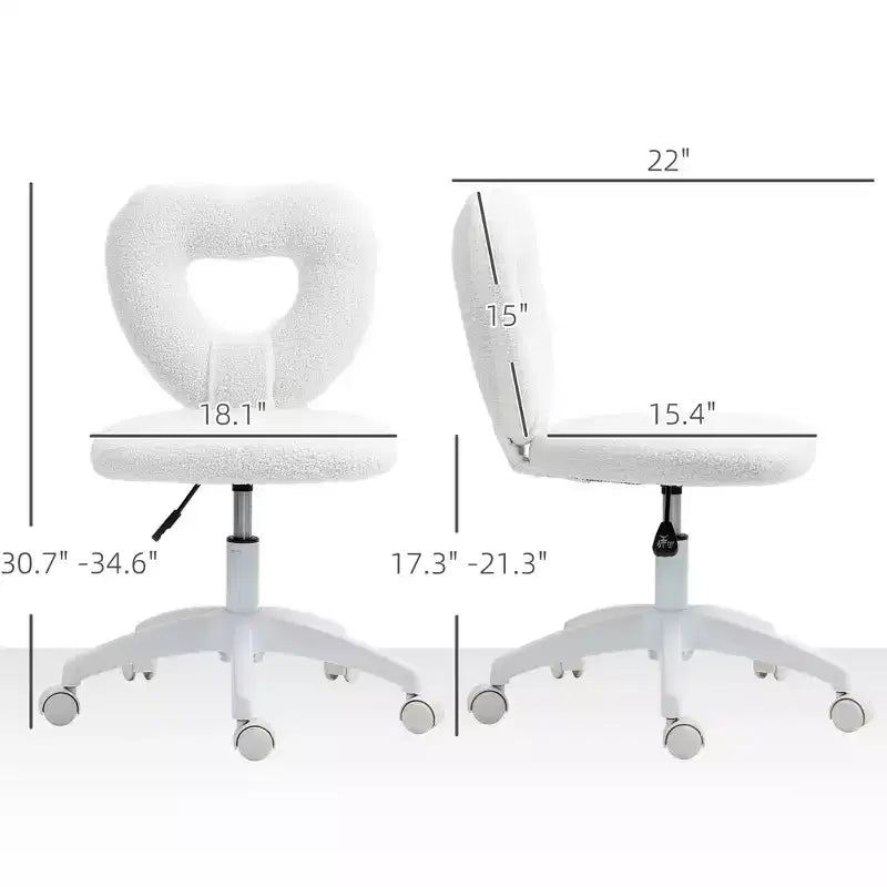 Sedia da Scrivania senza Braccioli, Sedia da Ufficio, Sedia Girevole per Vanity con Ruote e Rivestimento in Teddy Fleece a Cuore