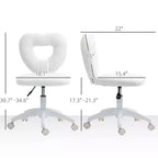 Sedia da Scrivania senza Braccioli, Sedia da Ufficio, Sedia Girevole per Vanity con Ruote e Rivestimento in Teddy Fleece a Cuore