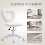 Sedia da Scrivania senza Braccioli, Sedia da Ufficio, Sedia Girevole per Vanity con Ruote e Rivestimento in Teddy Fleece a Cuore