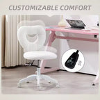 Sedia da Scrivania senza Braccioli, Sedia da Ufficio, Sedia Girevole per Vanity con Ruote e Rivestimento in Teddy Fleece a Cuore