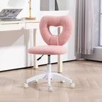 Sedia da Scrivania senza Braccioli, Sedia da Ufficio, Sedia Girevole per Vanity con Ruote e Rivestimento in Teddy Fleece a Cuore