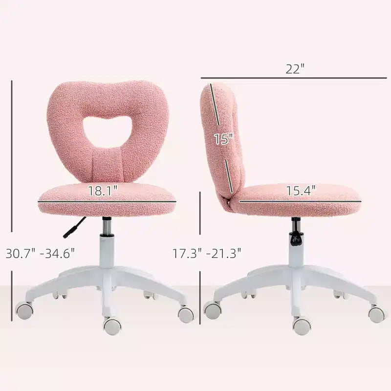 Sedia da Scrivania senza Braccioli, Sedia da Ufficio, Sedia Girevole per Vanity con Ruote e Rivestimento in Teddy Fleece a Cuore