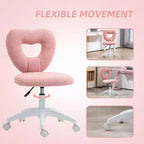 Sedia da Scrivania senza Braccioli, Sedia da Ufficio, Sedia Girevole per Vanity con Ruote e Rivestimento in Teddy Fleece a Cuore