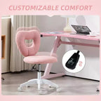 Sedia da Scrivania senza Braccioli, Sedia da Ufficio, Sedia Girevole per Vanity con Ruote e Rivestimento in Teddy Fleece a Cuore