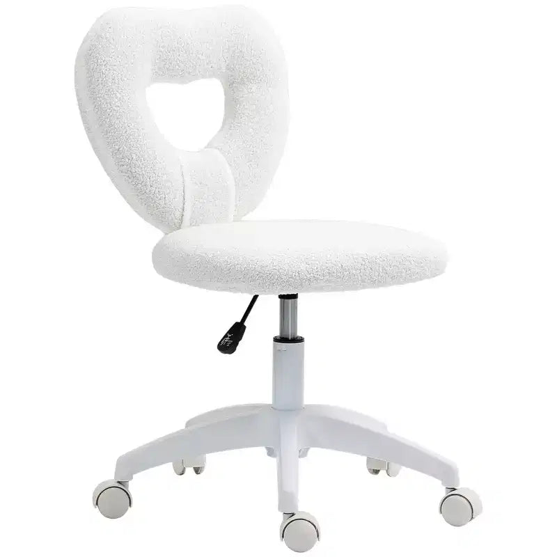 Sedia da Scrivania senza Braccioli, Sedia da Ufficio, Sedia Girevole per Vanity con Ruote e Rivestimento in Teddy Fleece a Cuore