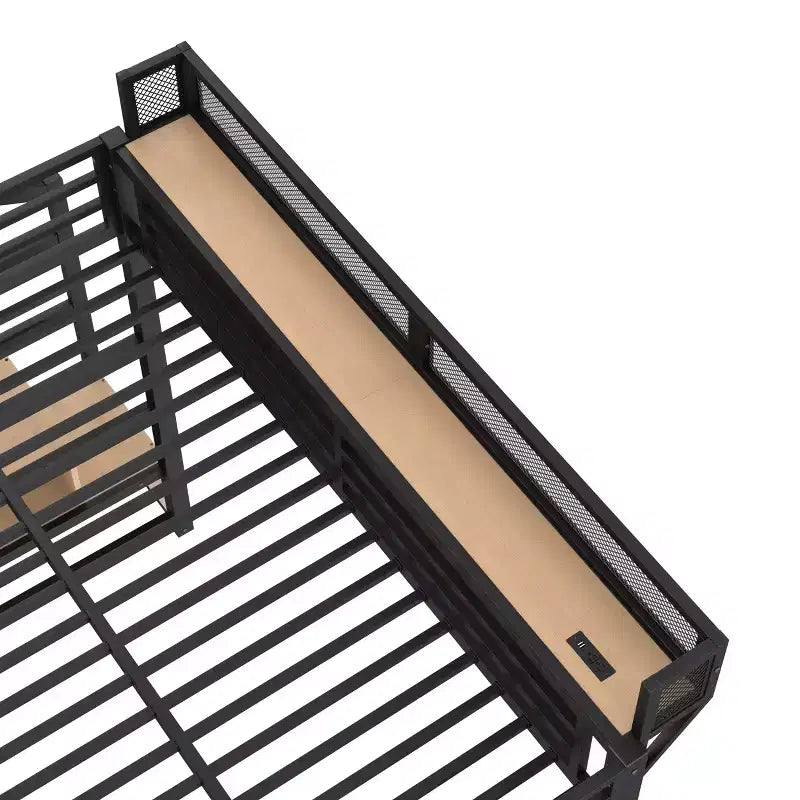 Bellemave Letto a soppalco matrimoniale completo con scala contenitore, armadio e scaffali integrati, struttura in metallo, porte USB, luci LED, design antirumore, legno naturale