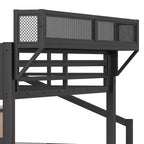 Bellemave Letto a soppalco matrimoniale completo con scala contenitore, armadio e scaffali integrati, struttura in metallo, porte USB, luci LED, design antirumore, legno naturale
