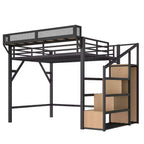 Bellemave Letto a soppalco matrimoniale completo con scala contenitore, armadio e scaffali integrati, struttura in metallo, porte USB, luci LED, design antirumore, legno naturale