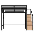 Bellemave Letto a soppalco matrimoniale completo con scala contenitore, armadio e scaffali integrati, struttura in metallo, porte USB, luci LED, design antirumore, legno naturale