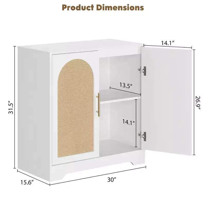 31.5Credenza mobile da buffet - Credenza contenitore con 2 ante e ripiani in rattan, moderna consolle per soggiorno, cucina, ingresso