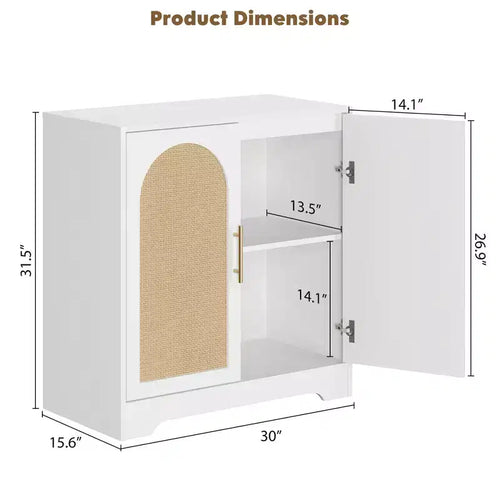 31.5Credenza mobile da buffet - Credenza contenitore con 2 ante e ripiani in rattan, moderna consolle per soggiorno, cucina, ingresso