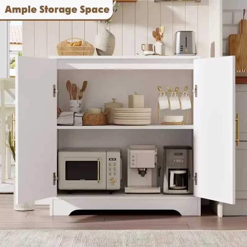 31.5Credenza mobile da buffet - Credenza contenitore con 2 ante e ripiani in rattan, moderna consolle per soggiorno, cucina, ingresso