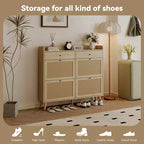 Acekool Scarpiera in Rattan, 4 Cassetti a Ribalta e 2 Cassetti, Organizer Boho per Ingresso, Corridoio, Soggiorno, Rovere Naturale