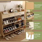 Acekool Scarpiera in Rattan, 4 Cassetti a Ribalta e 2 Cassetti, Organizer Boho per Ingresso, Corridoio, Soggiorno, Rovere Naturale