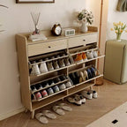Acekool Scarpiera in Rattan, 4 Cassetti a Ribalta e 2 Cassetti, Organizer Boho per Ingresso, Corridoio, Soggiorno, Rovere Naturale