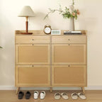 Acekool Scarpiera in Rattan, 4 Cassetti a Ribalta e 2 Cassetti, Organizer Boho per Ingresso, Corridoio, Soggiorno, Rovere Naturale