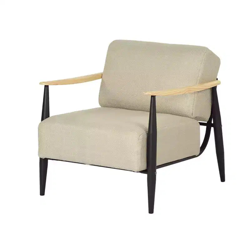 Poltrona accent FurnitureR Mid-Century Modern, beige, con telaio in rovere massiccio, comoda poltrona da lettura per soggiorno, camera da letto, ufficio