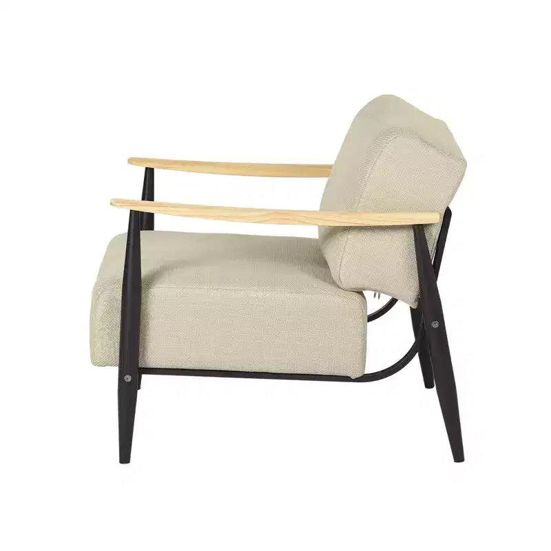 Poltrona accent FurnitureR Mid-Century Modern, beige, con telaio in rovere massiccio, comoda poltrona da lettura per soggiorno, camera da letto, ufficio