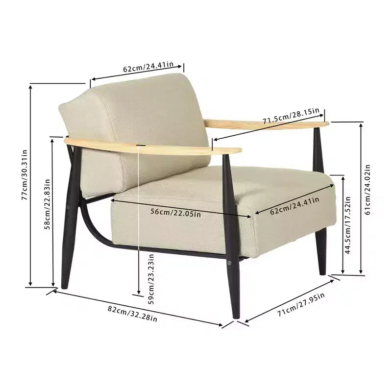 Poltrona accent FurnitureR Mid-Century Modern, beige, con telaio in rovere massiccio, comoda poltrona da lettura per soggiorno, camera da letto, ufficio