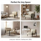 Poltrona accent FurnitureR Mid-Century Modern, beige, con telaio in rovere massiccio, comoda poltrona da lettura per soggiorno, camera da letto, ufficio